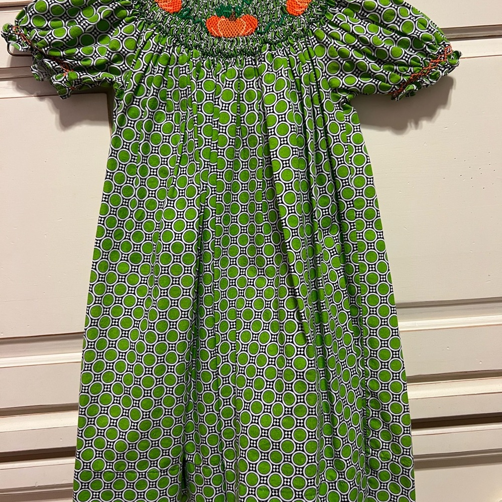 Remember Nguyen Green and Orange Smocked Smocked Pumpkin Dress